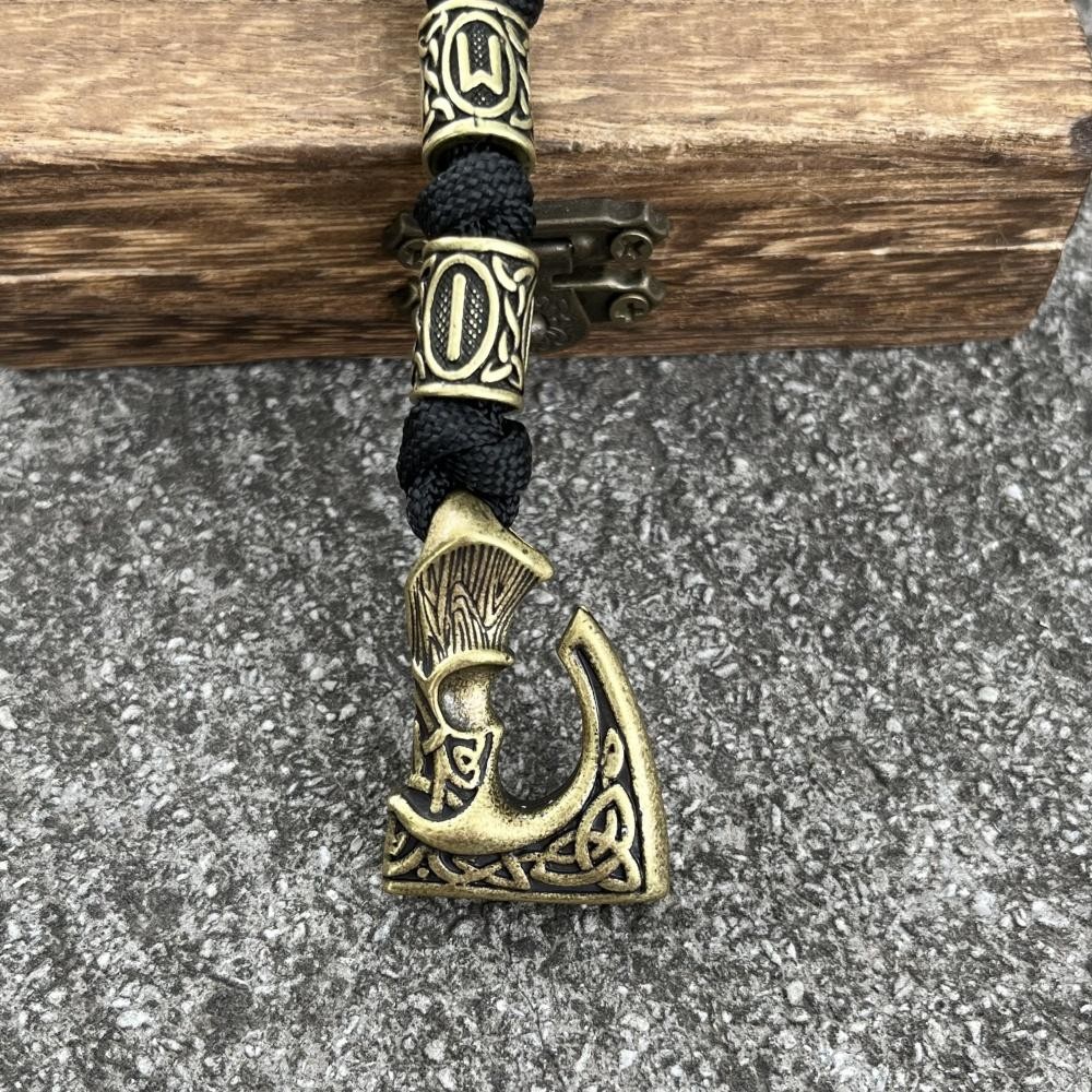 Slavic Perun Axe Paracord Bracelet for Men Handmade Braided Rope Viking Runes