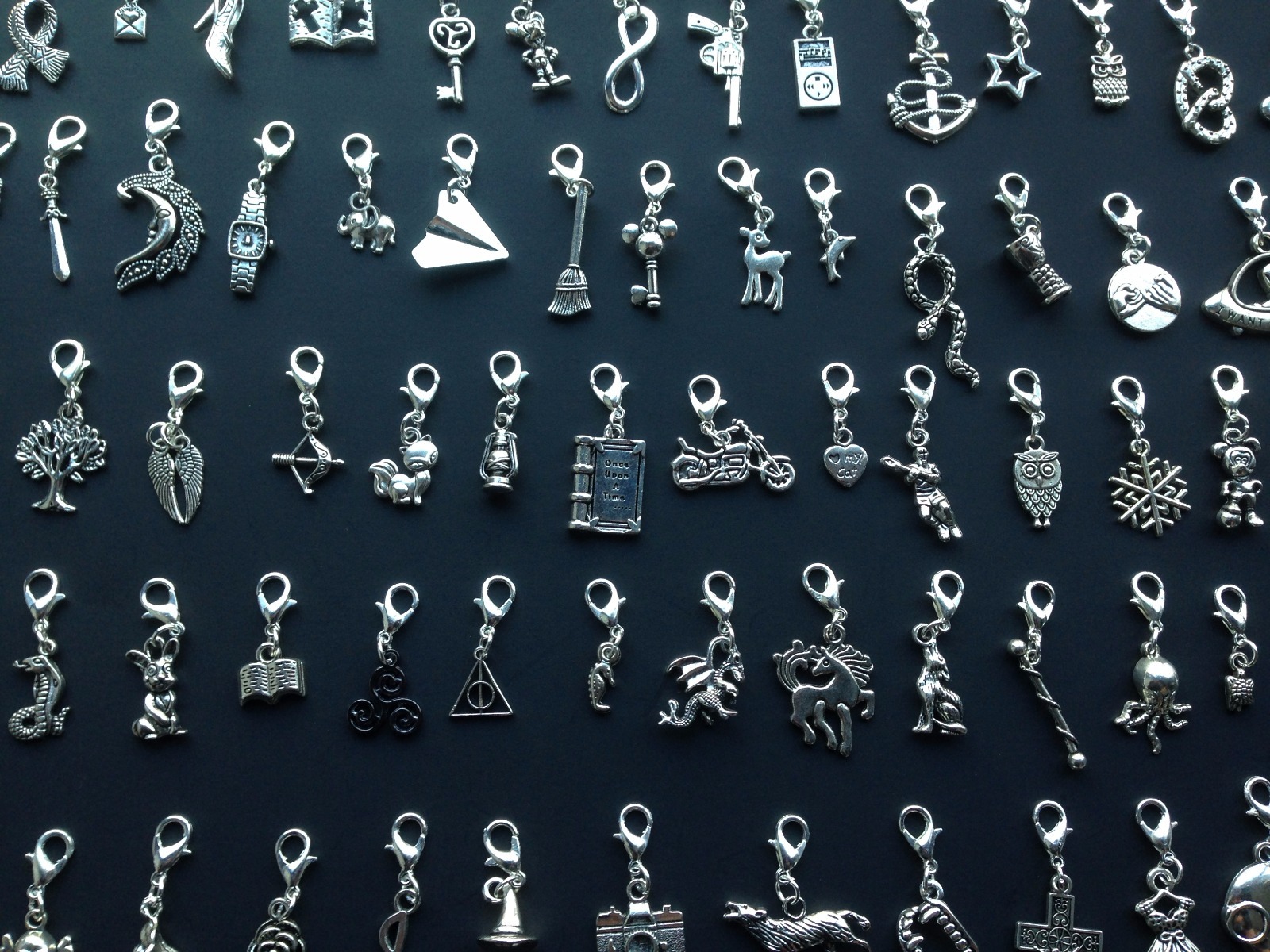 25 Mixed Silver Bracelet Clip Ons Charms Lobster Clasp Purse Zipper Pulls Lot