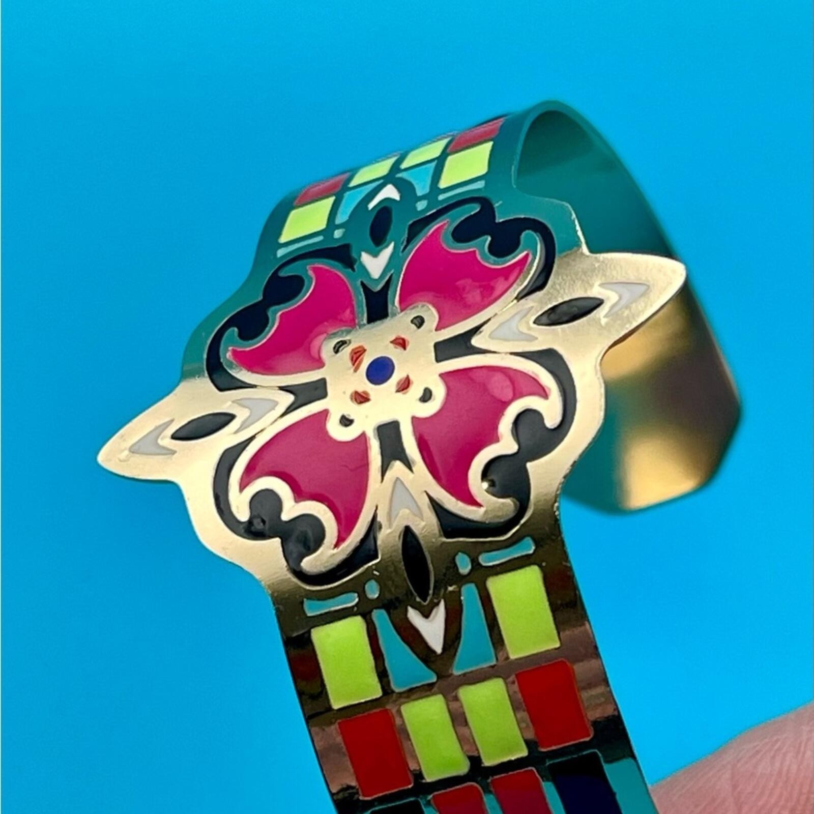 nOir | Metal & Enamel | Floral & Geometric Metal Cuff | OS