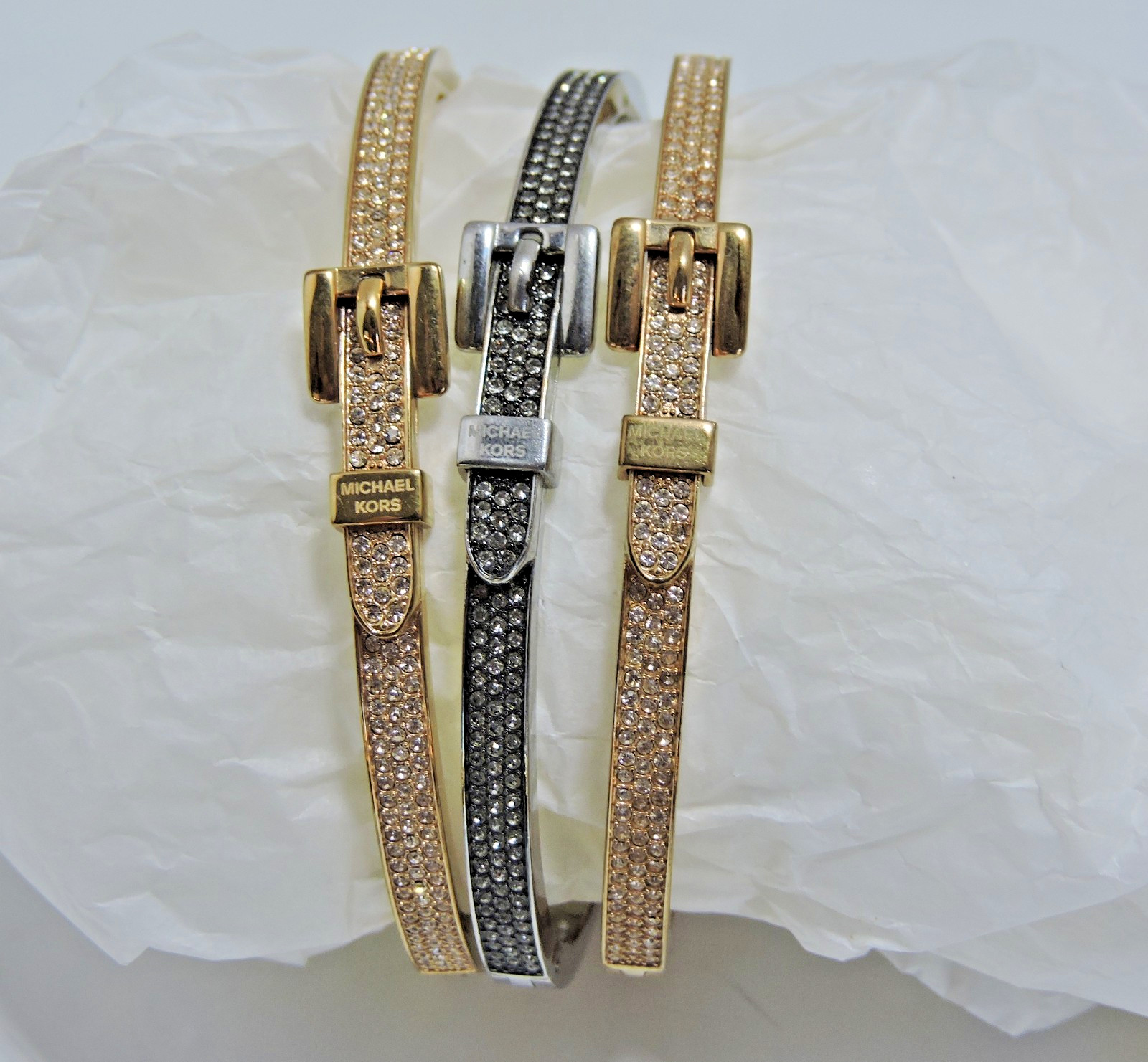 Michael Kors Buckle Pave Crystals Push Lock Closure Stackable Bracelet NWT