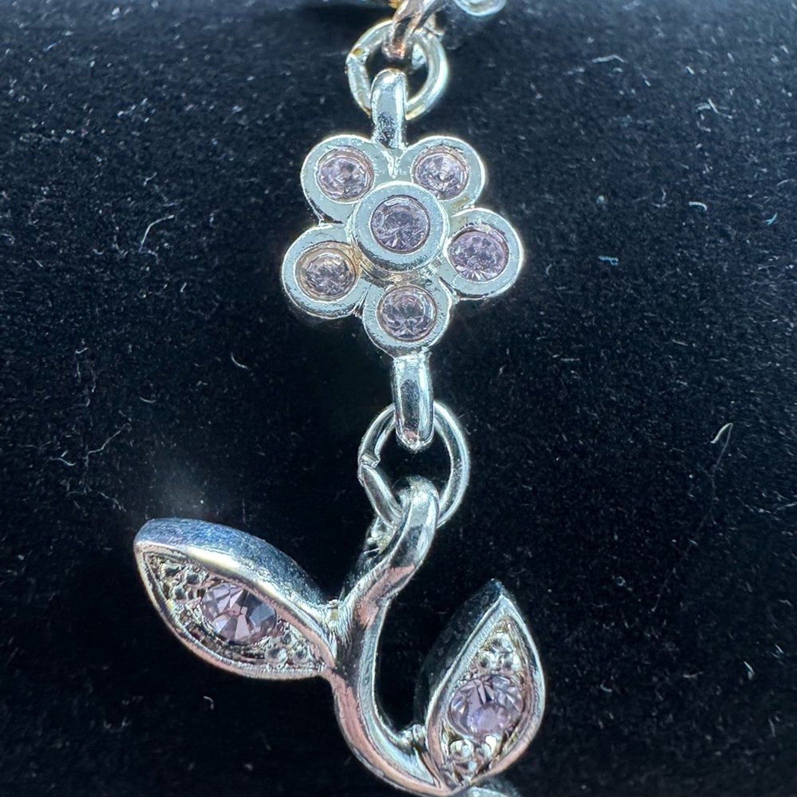 Silver Floral Pink Cubic Zirconia Bracelet