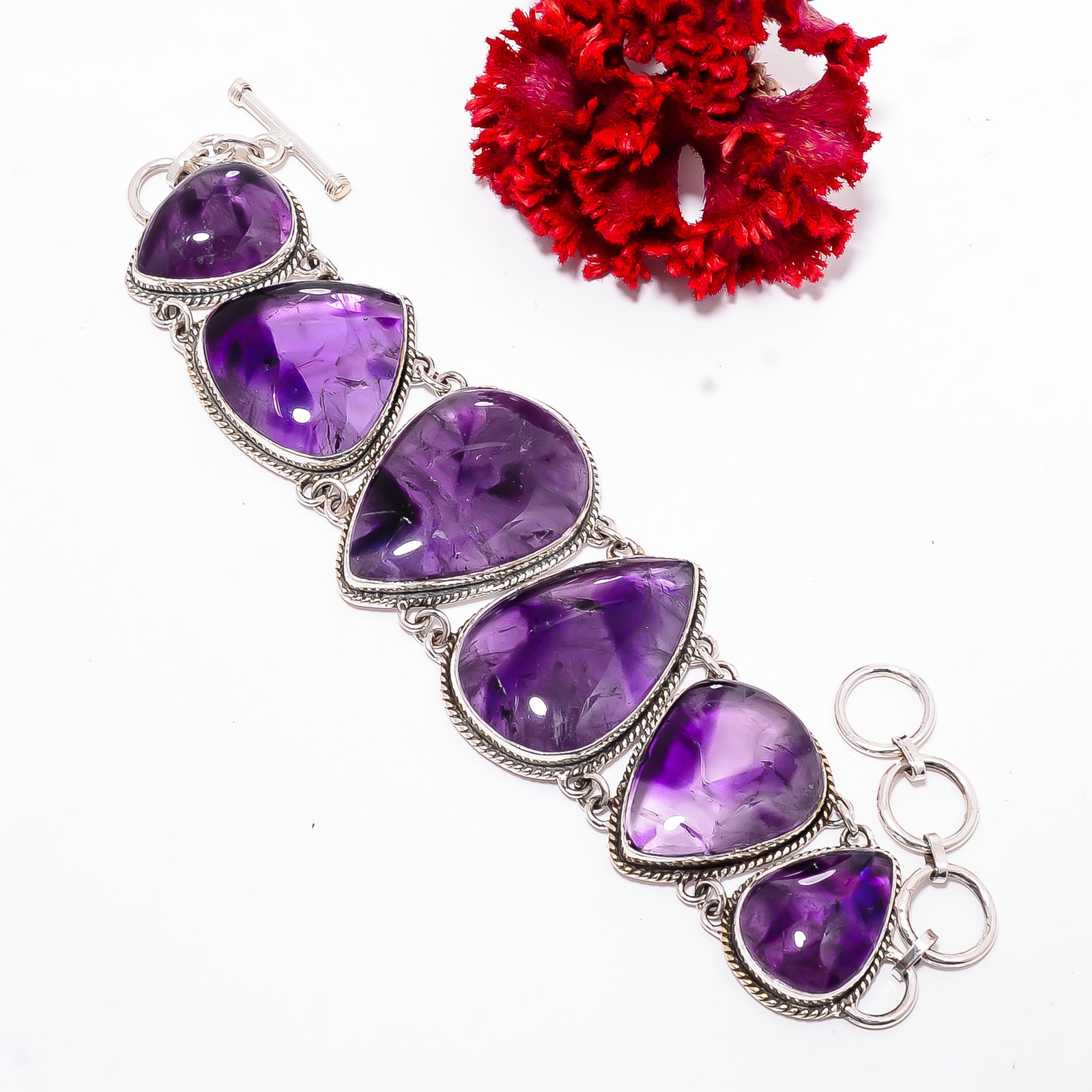Trapiche Amethyst – Brazil 925 Sterling Silver Handmade Bracelet 7.99″ B11772