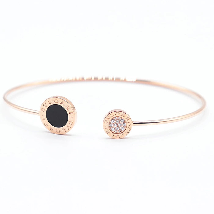 BVLGARI Bangle Diamond Onyx 18K K18PG Jewelry Bracelet Guarantee Card Included M