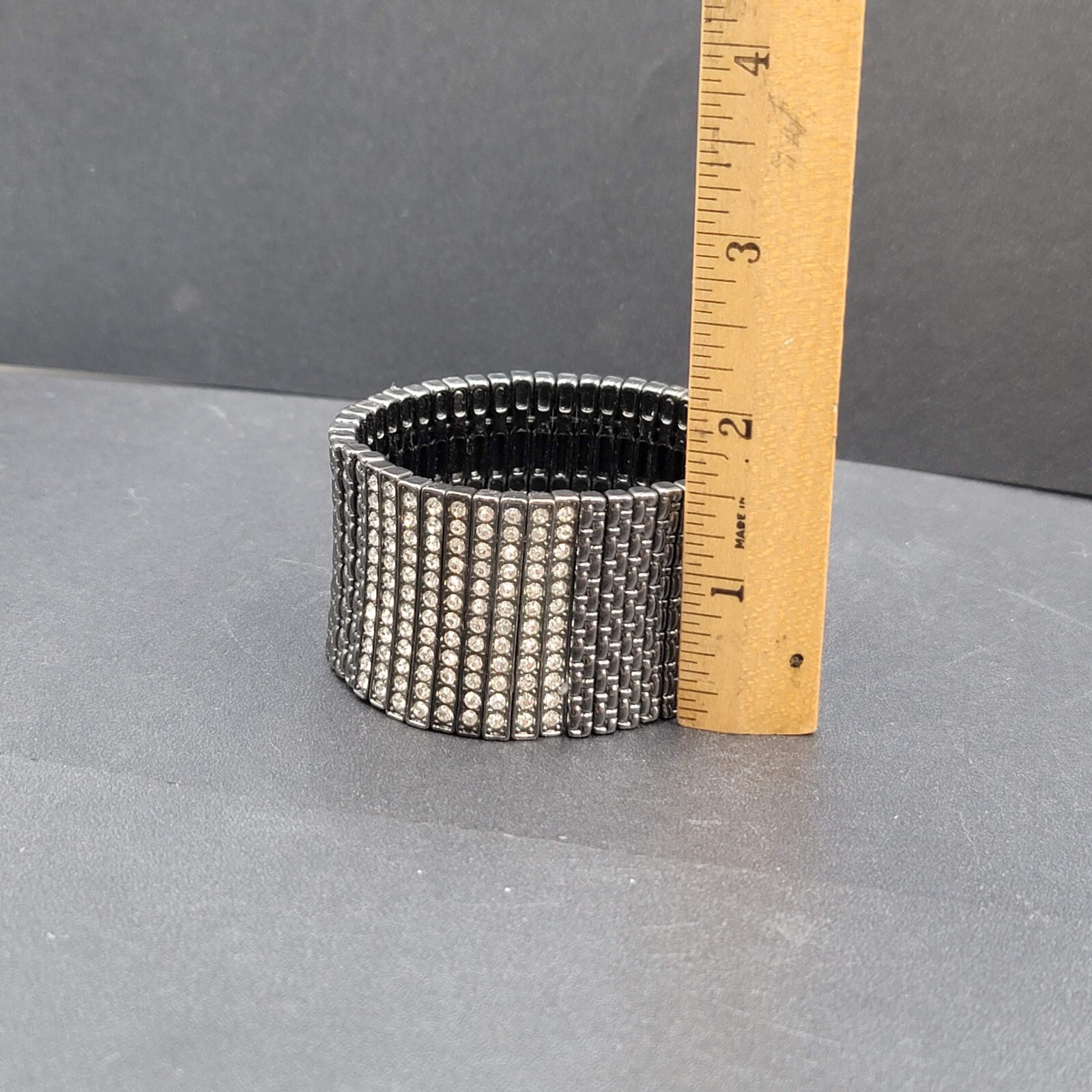 Black Metal Crystal Bracelet Wide Elastic Modern