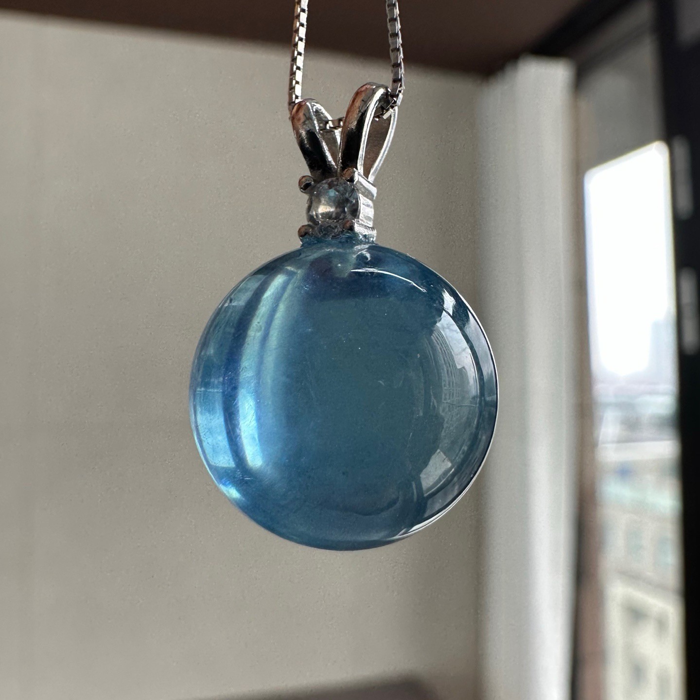 15mm Natural Aquamarine Gemstone Crystal Ball Pendant