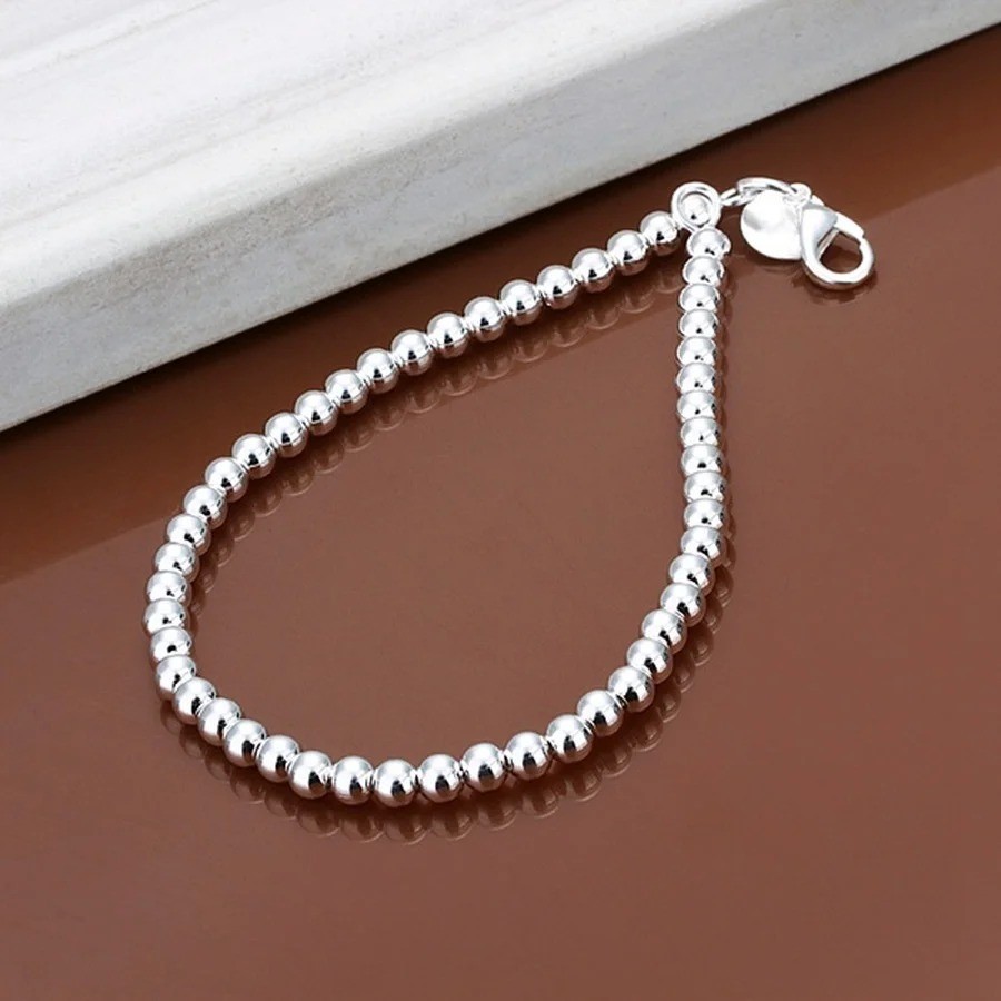 Women 925 Sterling Silver Bracelet Hollow Beads Balls 7 Inches 6MM Lobster L49