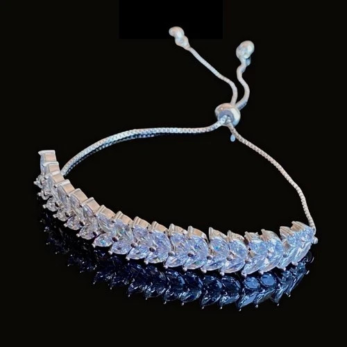 18K Platinum Plated Marquise Simulated Diamond Bolo Tennis Bracelet Elegant Gift