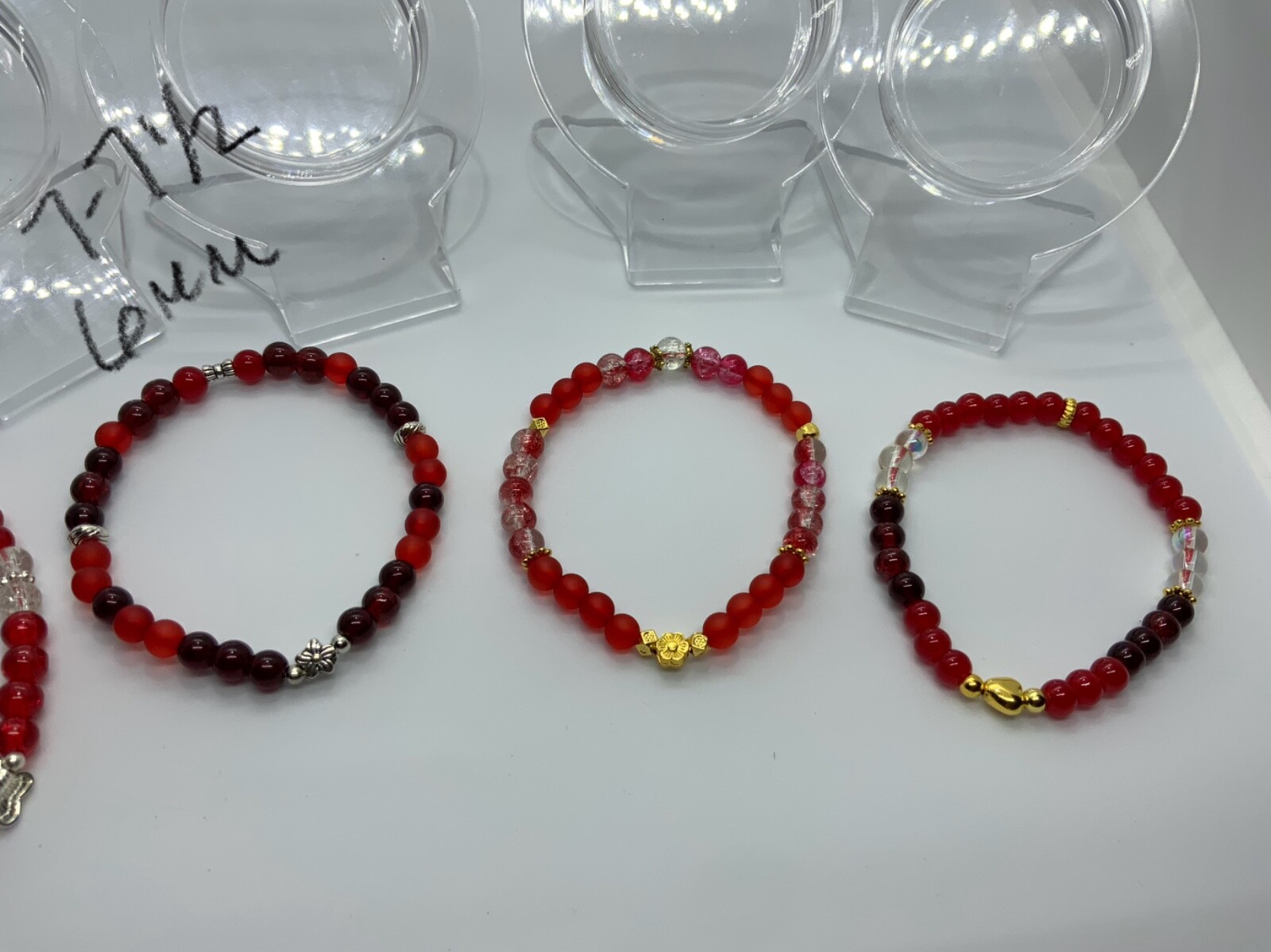 Lot of 4 Red Glass 6mm Beaded Bracelets Jewelry Holiday Birthday Anniversary