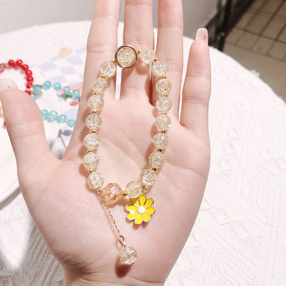 Women Beads Bracelet Daisy Pendant Chain Colorful Crystal Wristband Sweet Gift