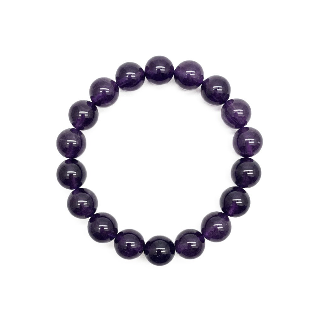 12mm Purple Bead Bracelet 18cm Stretch Round Stone Beads Elastic Unisex Jewelry
