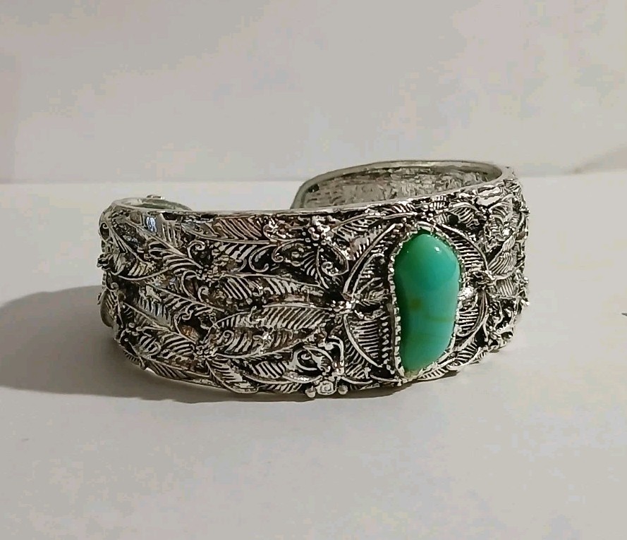 Contemporary Cuff Bracelet Resin Blue Green Bezel Cabochon