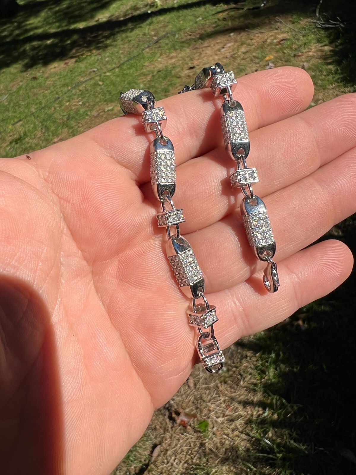 MOISSANITE Men’s Bullet Chain Real 925 Silver Iced Flooded Out Hip Hop Bracelet