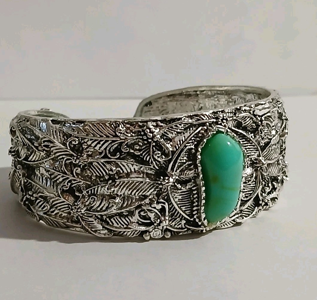 Contemporary Cuff Bracelet Resin Blue Green Bezel Cabochon