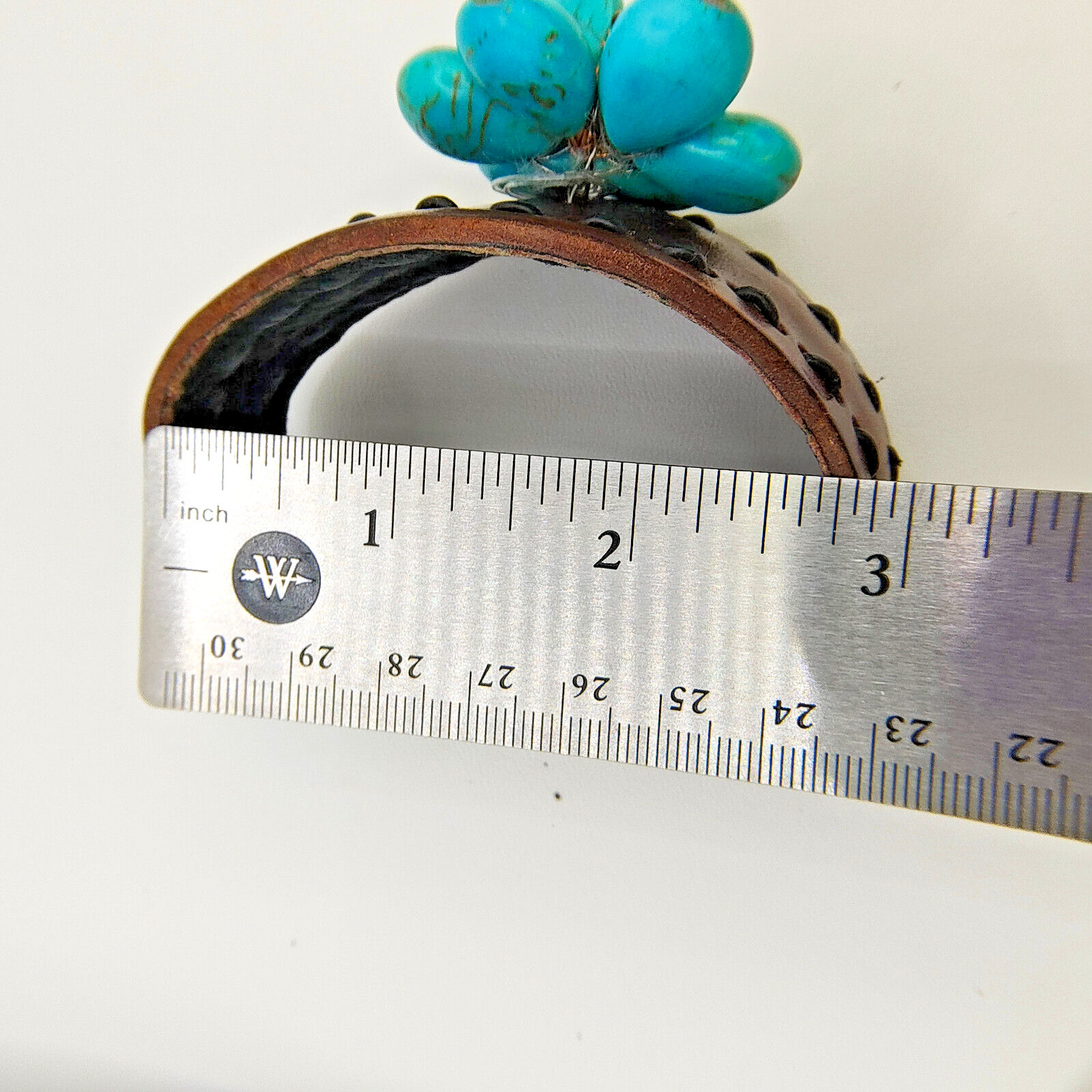 Leather Faux Turquoise Flower Cuff Bracelet Bohemian Ecclectic Statement