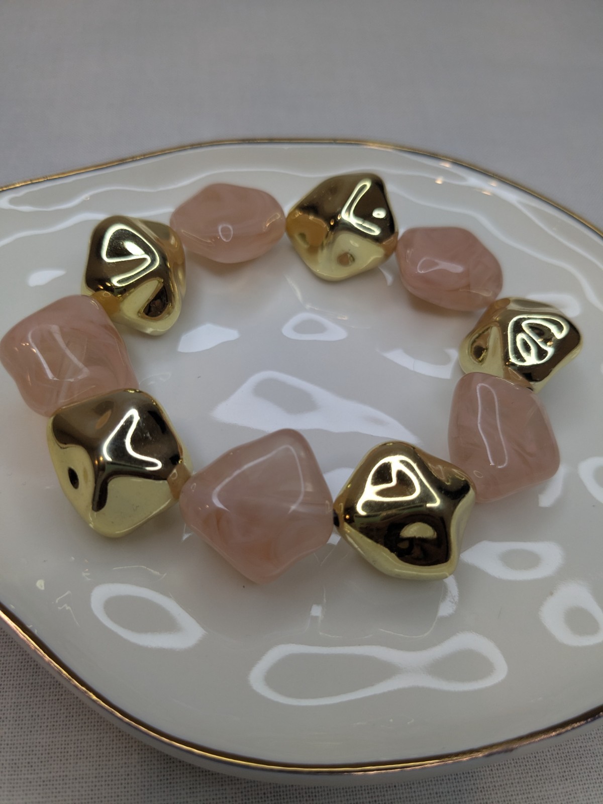 Blush Peach Nara Stone Irregular Beaded Stretch Bracelet – Abeni Adornments