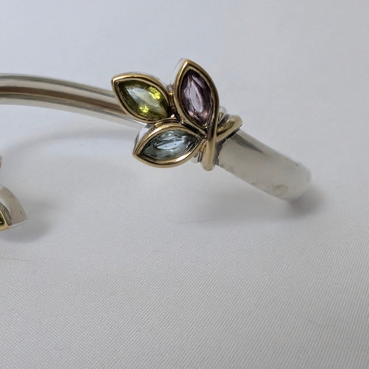 Modena Sterling Silver Bangle Bracelet 6.5″ Marquise Natural Gemstones Flexible