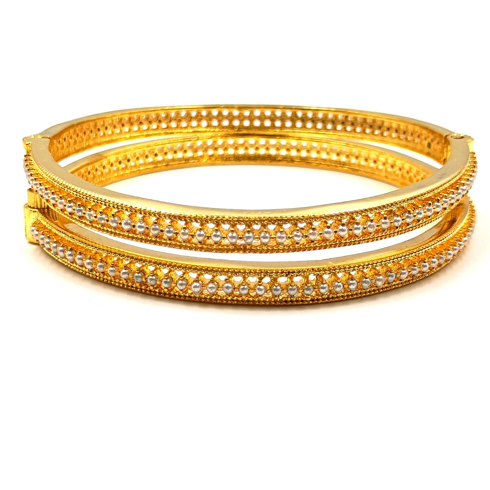 Handmade Pearl Bangle Bracelet Set 22kt Gold Plated Traditional Ethnic Kada