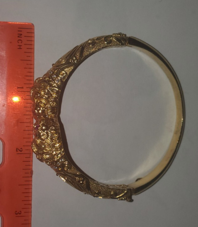 22K Gold-plated 925 Sterling Silver Lion Cuff Bracelet, Red Cubic Zirconia Eyes