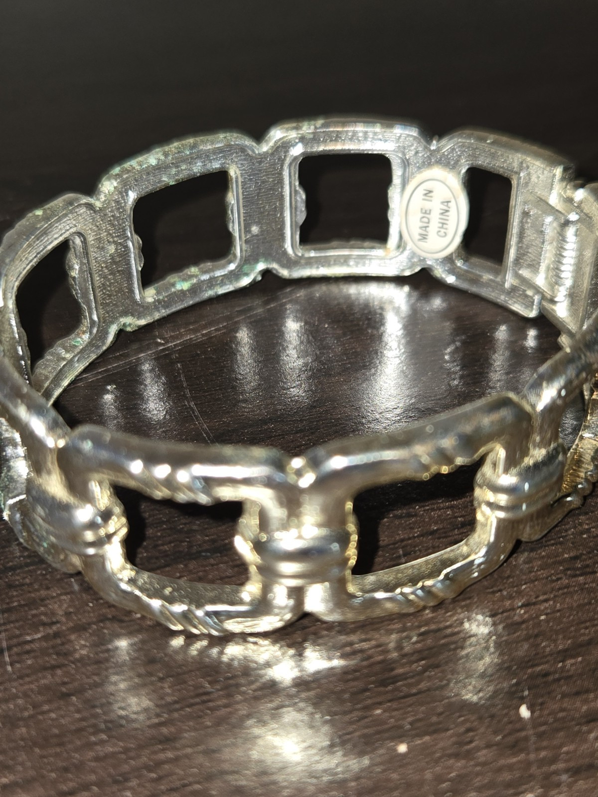 Women’s Enamel Bangle Hinged Rope Style Silver Tone Metal Bracelet