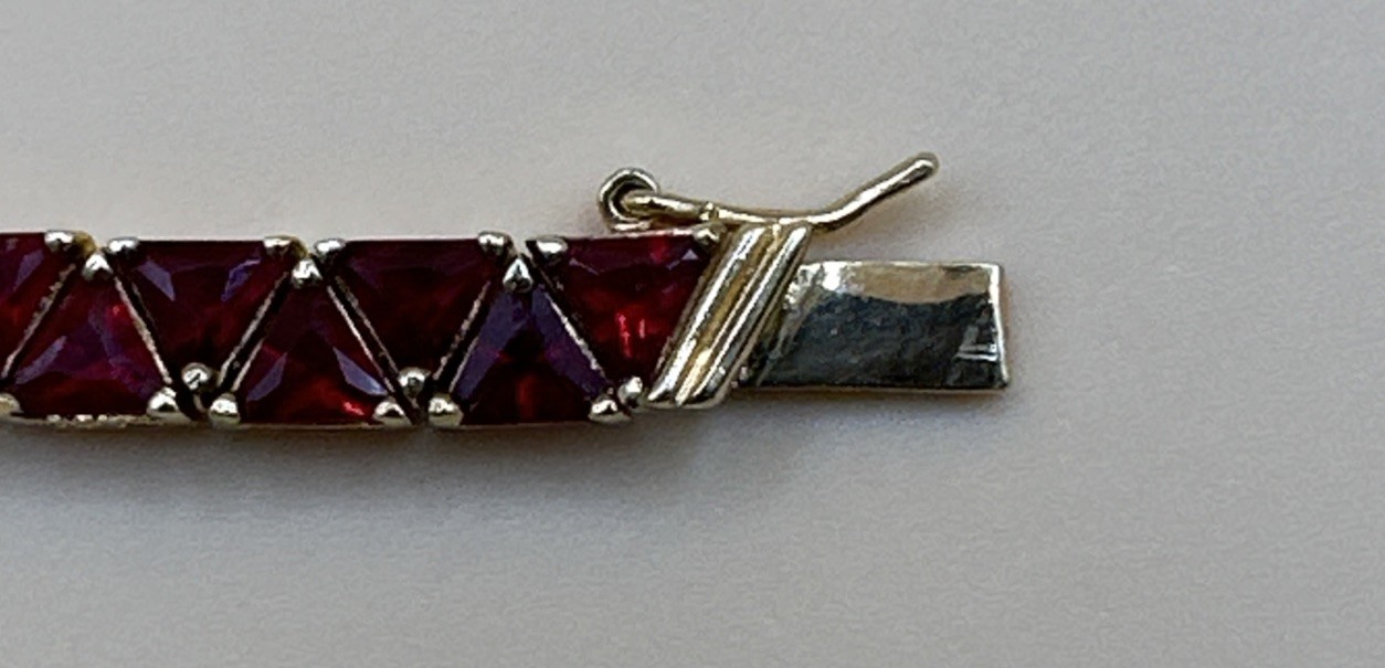Elegant Gold Tone 925 Sterling Silver Red Triangle Stone Tennis Bracelet