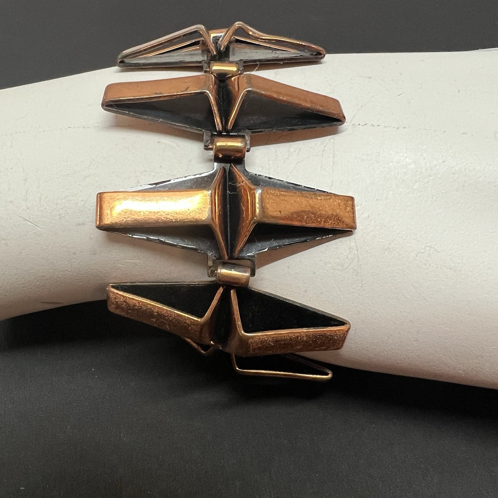 Renoir Matisse MCM Copper Bracelet 7″ Mid century modern black Geometric wide