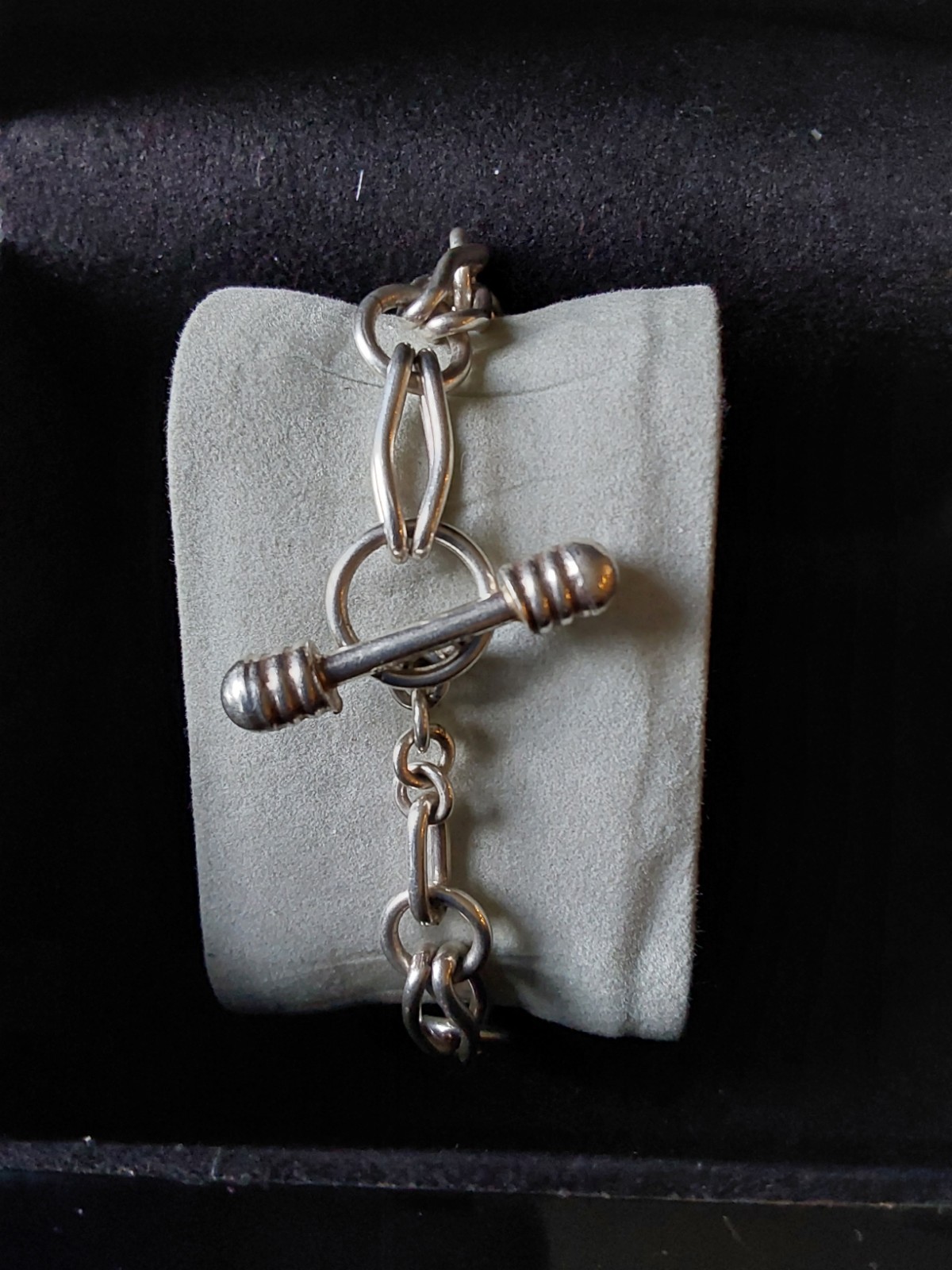 Taxco 925 Silver Oval Link Chain Bracelet, Toggle Clasp, Signed