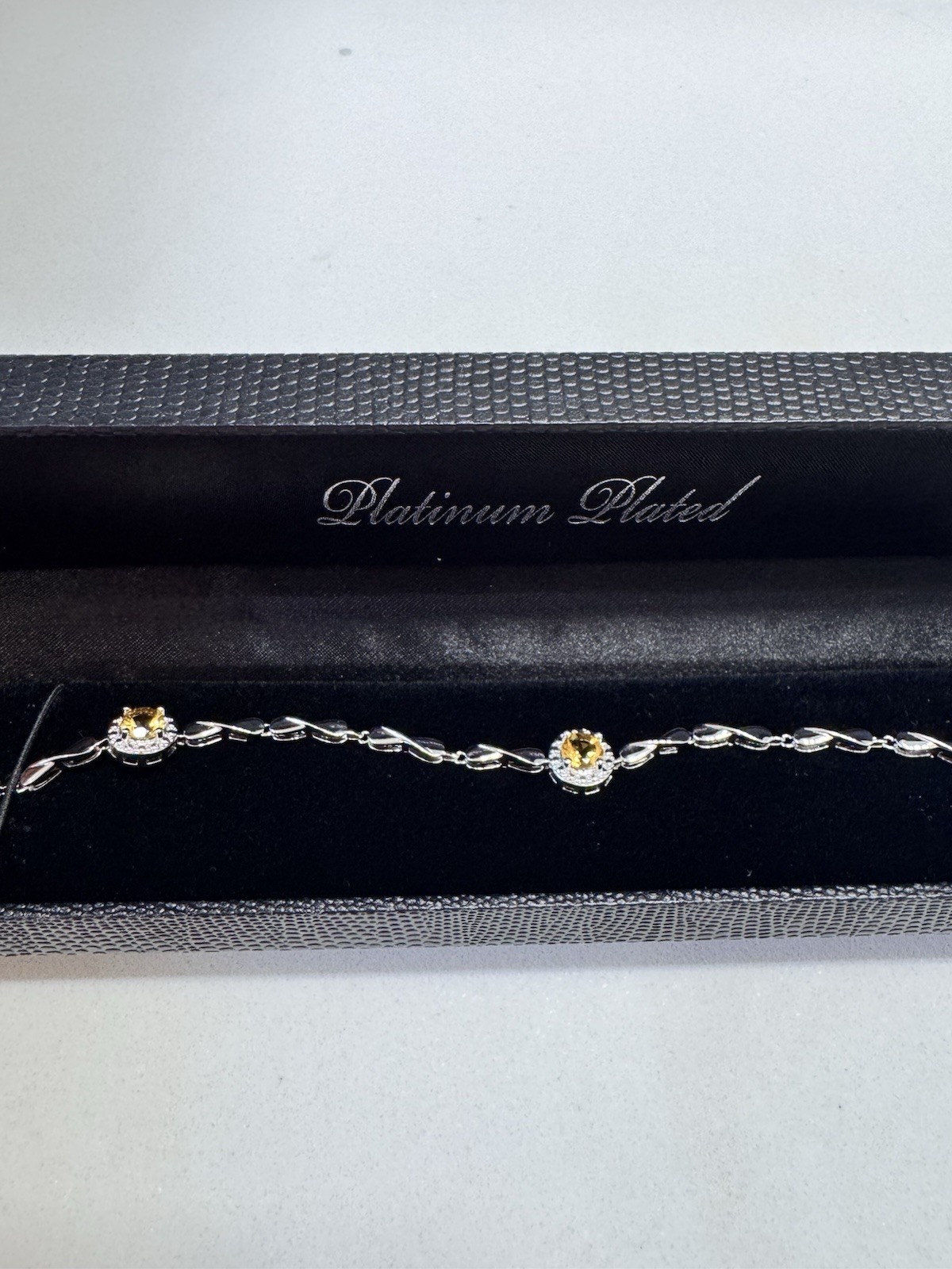 Gold Coast Platinum Plated Bracelet Lobster Clasp Adjustable 3 Citrine Stones