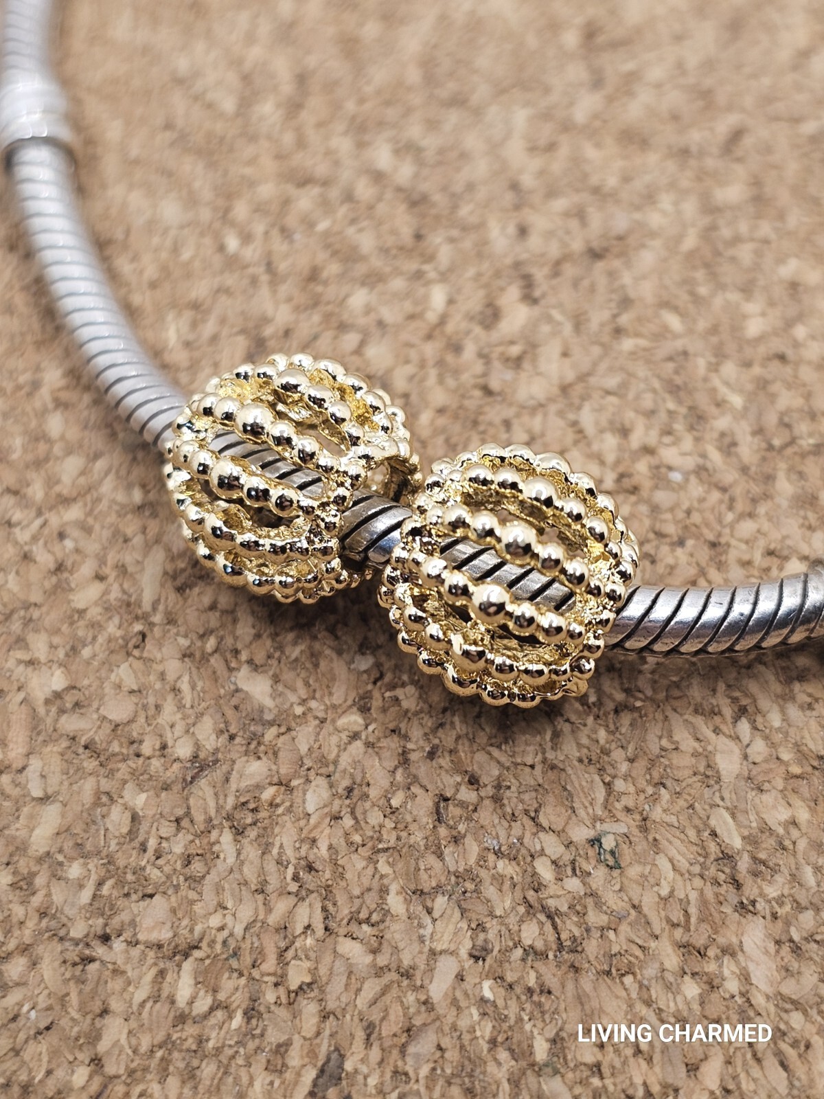 2 X Authentic Gold Beaded Ball Spacer European Charm Beads Lot