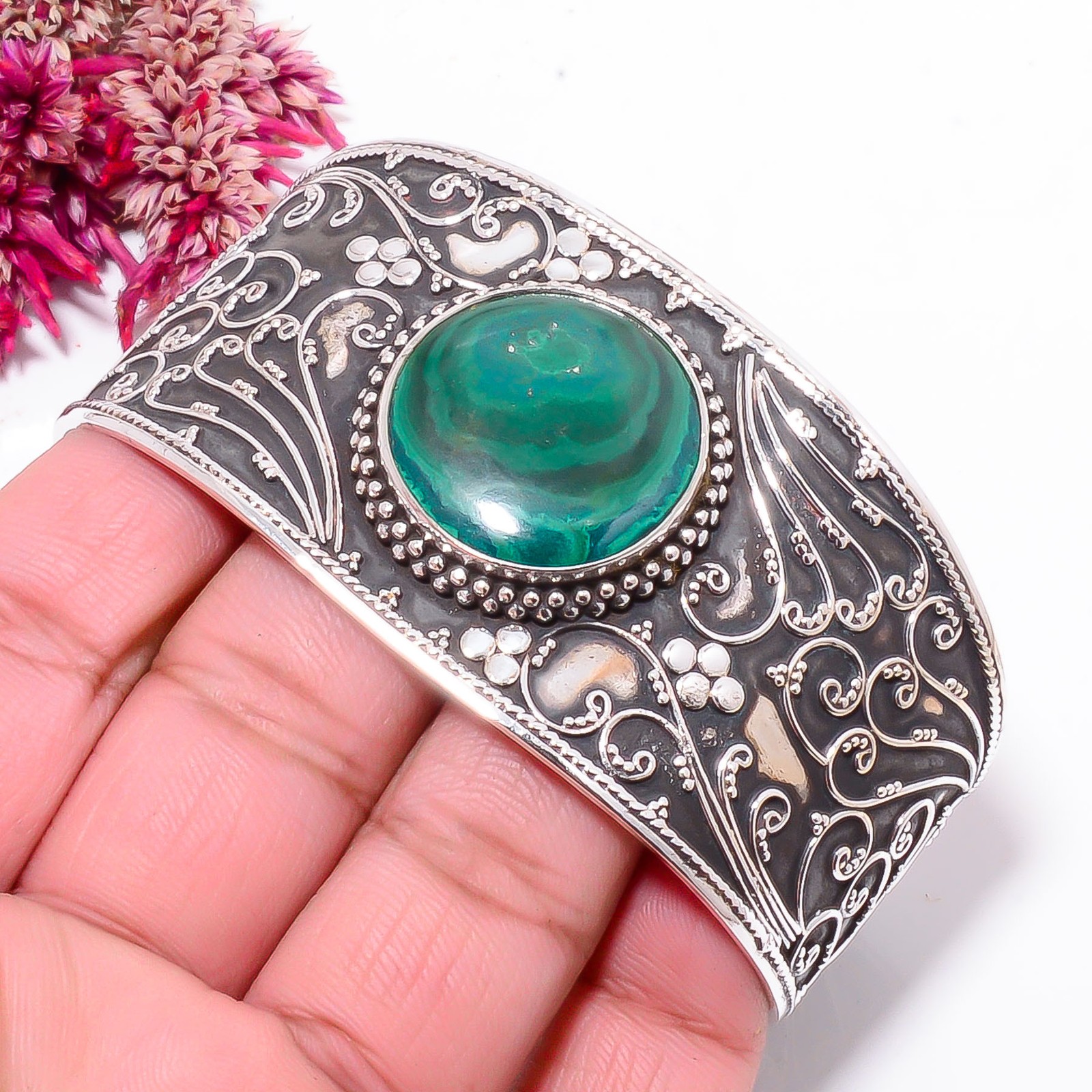 Malachite – Congo 925 Sterling Silver Bali Cuff|C968258638