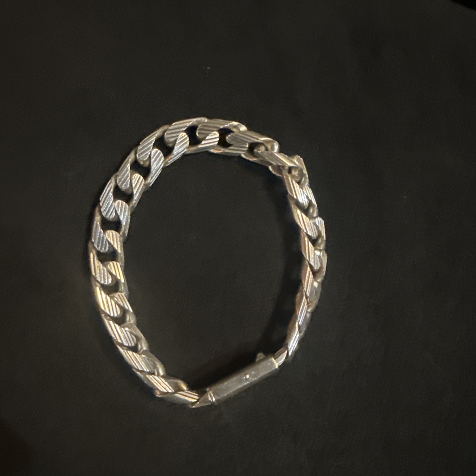 GUCCI Striped Vintage Cuban Bracelet SV925 738FI Silver Mens Used Size22