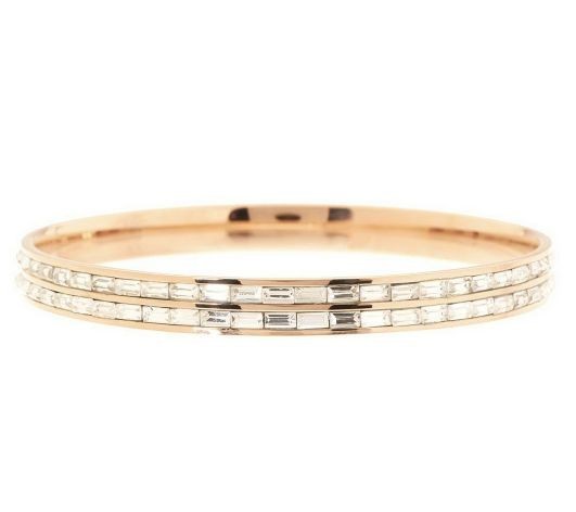 QVC Channel Set Baguette Eternity Rose Clad Stainless Steel Bangle Bracelet