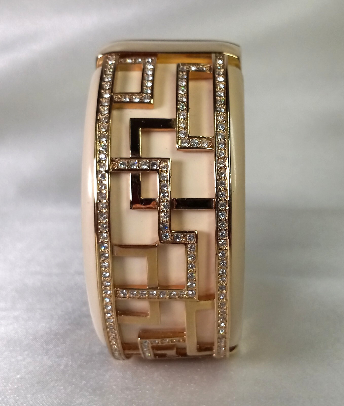 HSN Vintage Princess Amanda Charisma Club Art Deco Faux Ivory Cuff Bracelet