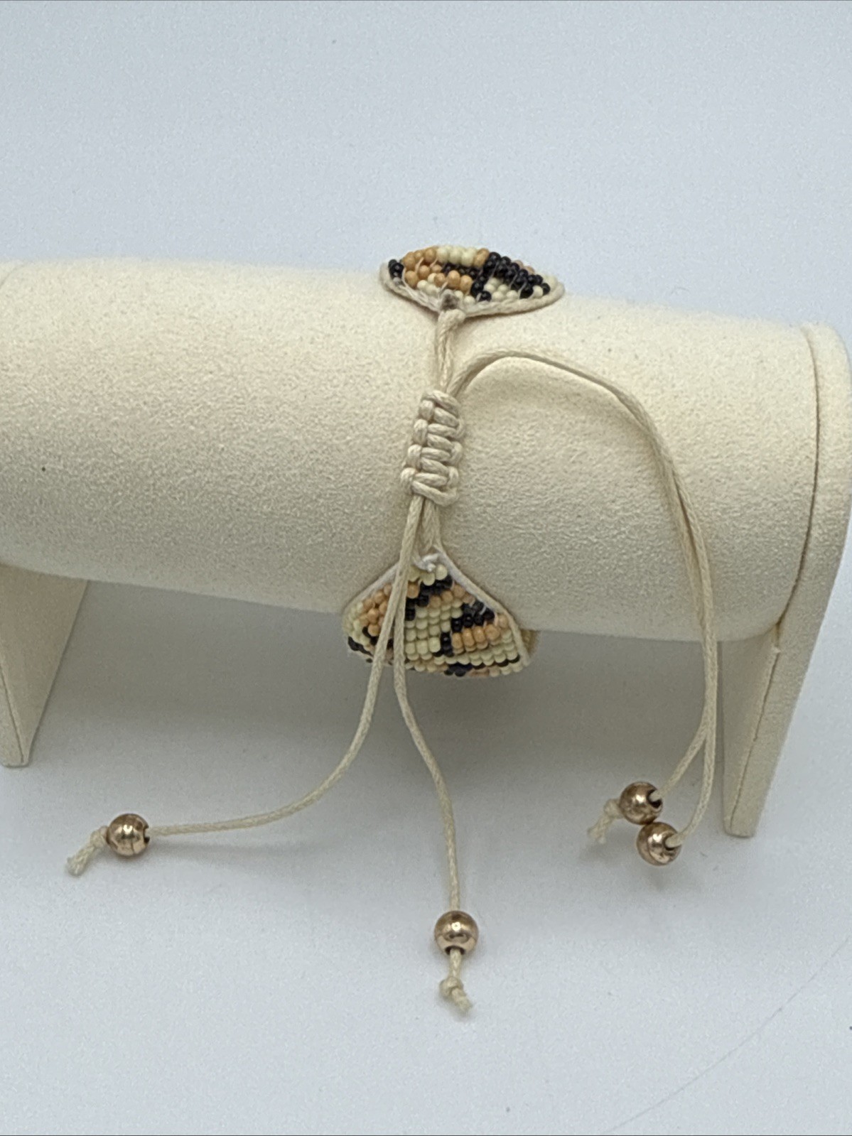 Leopard Print Woven Seed Bead Pull Cord Adjustable Bracelet