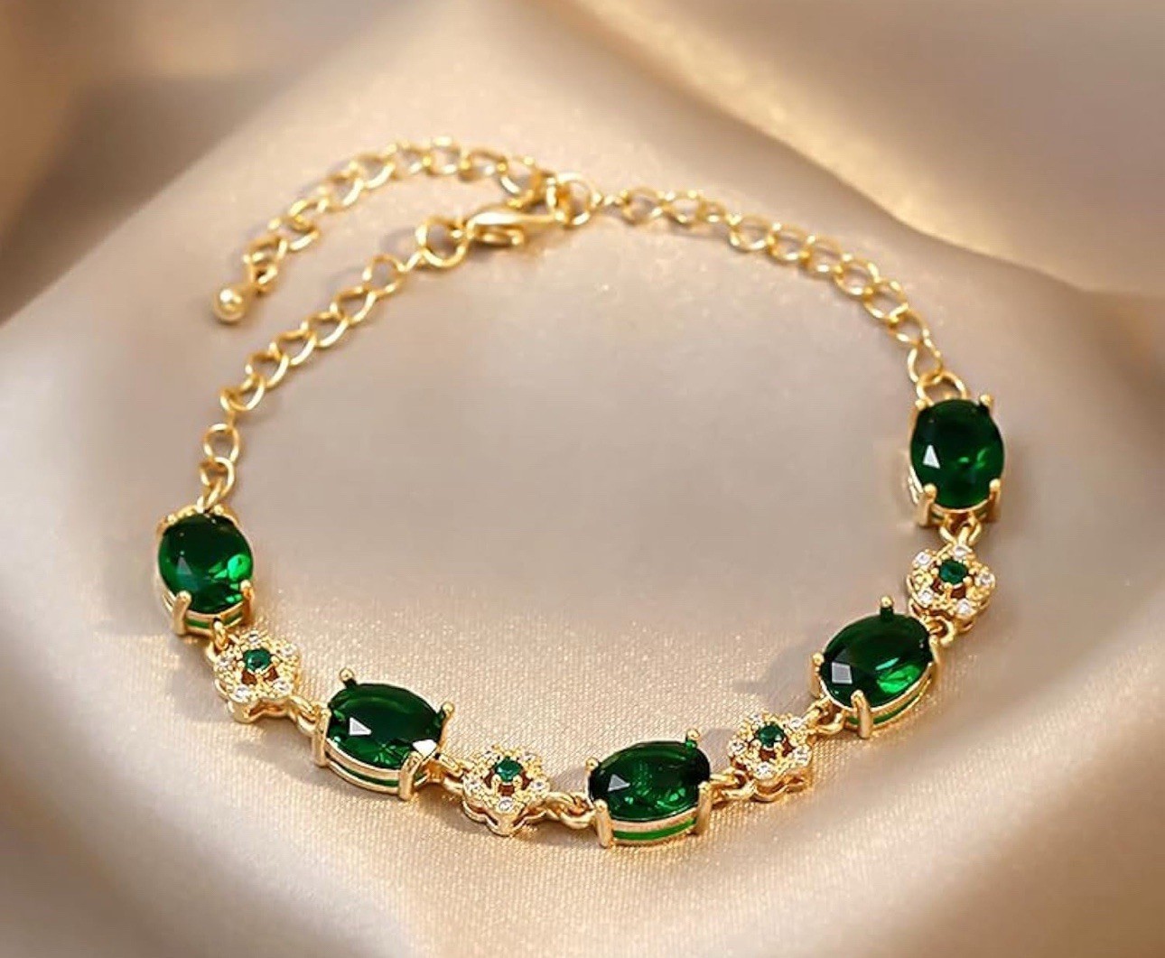 Shiny Gorgeous Green Emerald Zircon Gold Plated Adjustable Tennis Bracelet