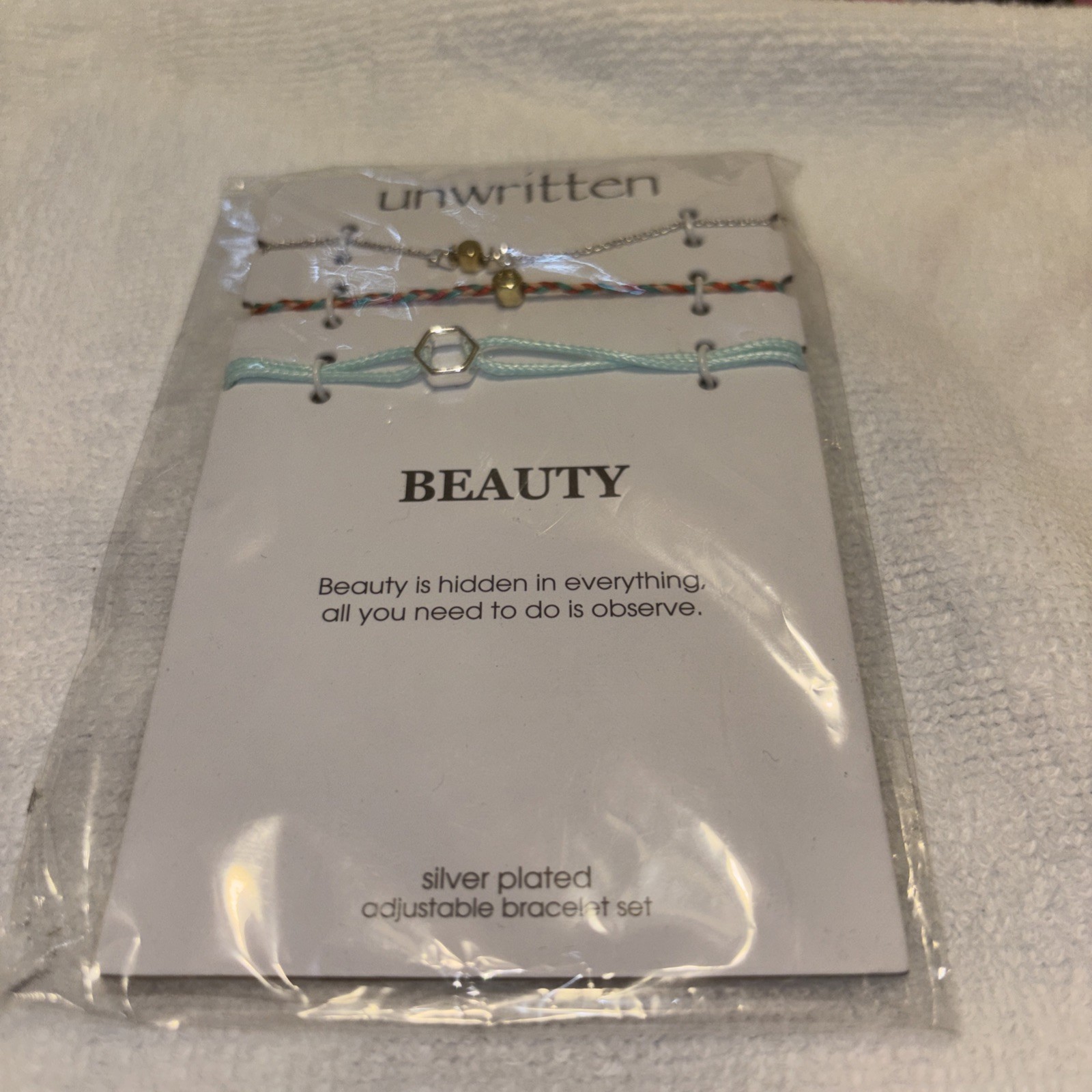 Unwritten 3 Piece Adjustable Bracelet Set / Beauty/ Silver Plated