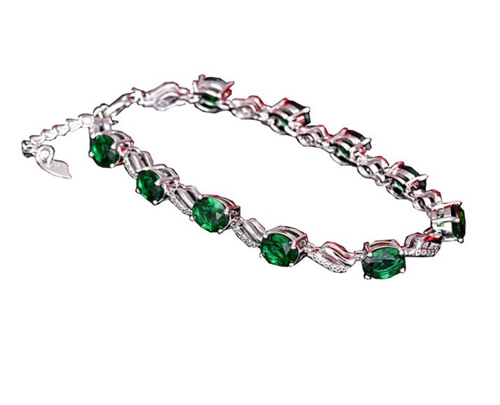 Women Girl 18K White Gold Plated Green Cubic Zirconia CZ Chain Bracelet 8″ G16
