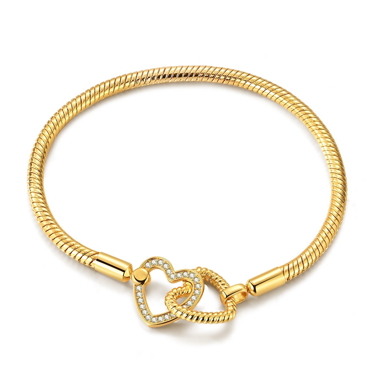 LAZA Optional 925 Sterling Silver Snake Bracelet fit Women Charms CZ Heart Clasp