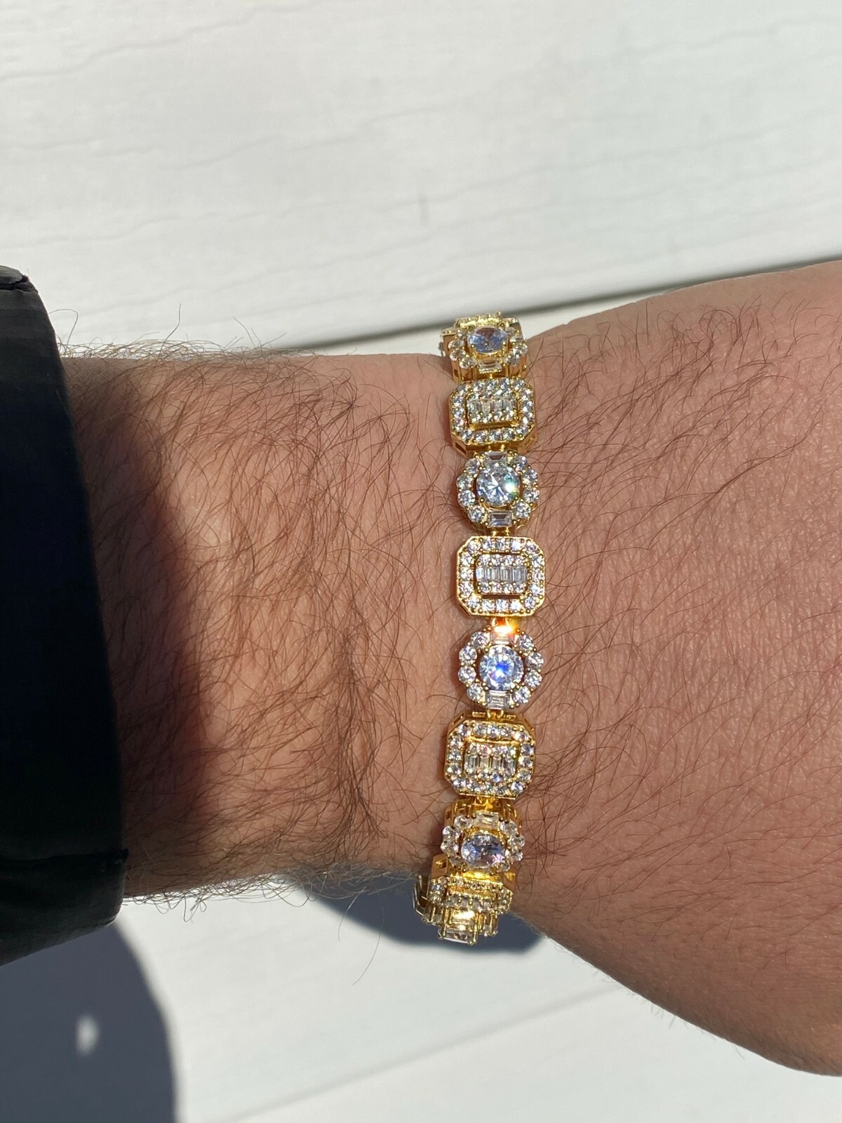Solid 925 Sterling Silver 14k Gold Plated Baguette CZ Tennis Bracelet Hip Hop