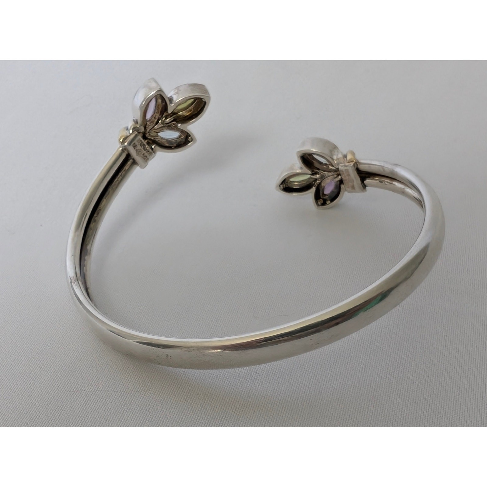 Modena Sterling Silver Bangle Bracelet 6.5″ Marquise Natural Gemstones Flexible