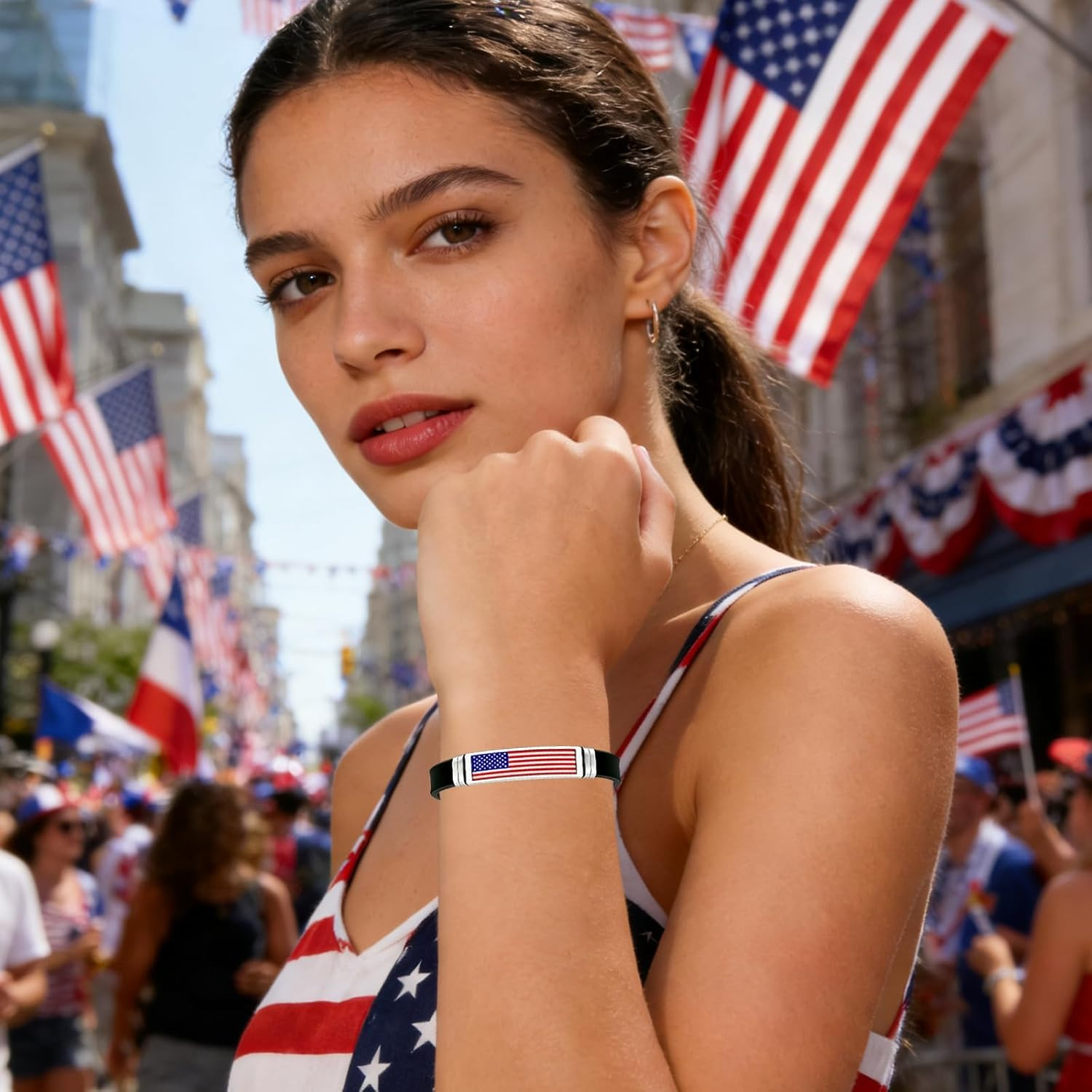 Patriotic American Flag Bracelet for Men and Women – Adjustable Stainless Steel