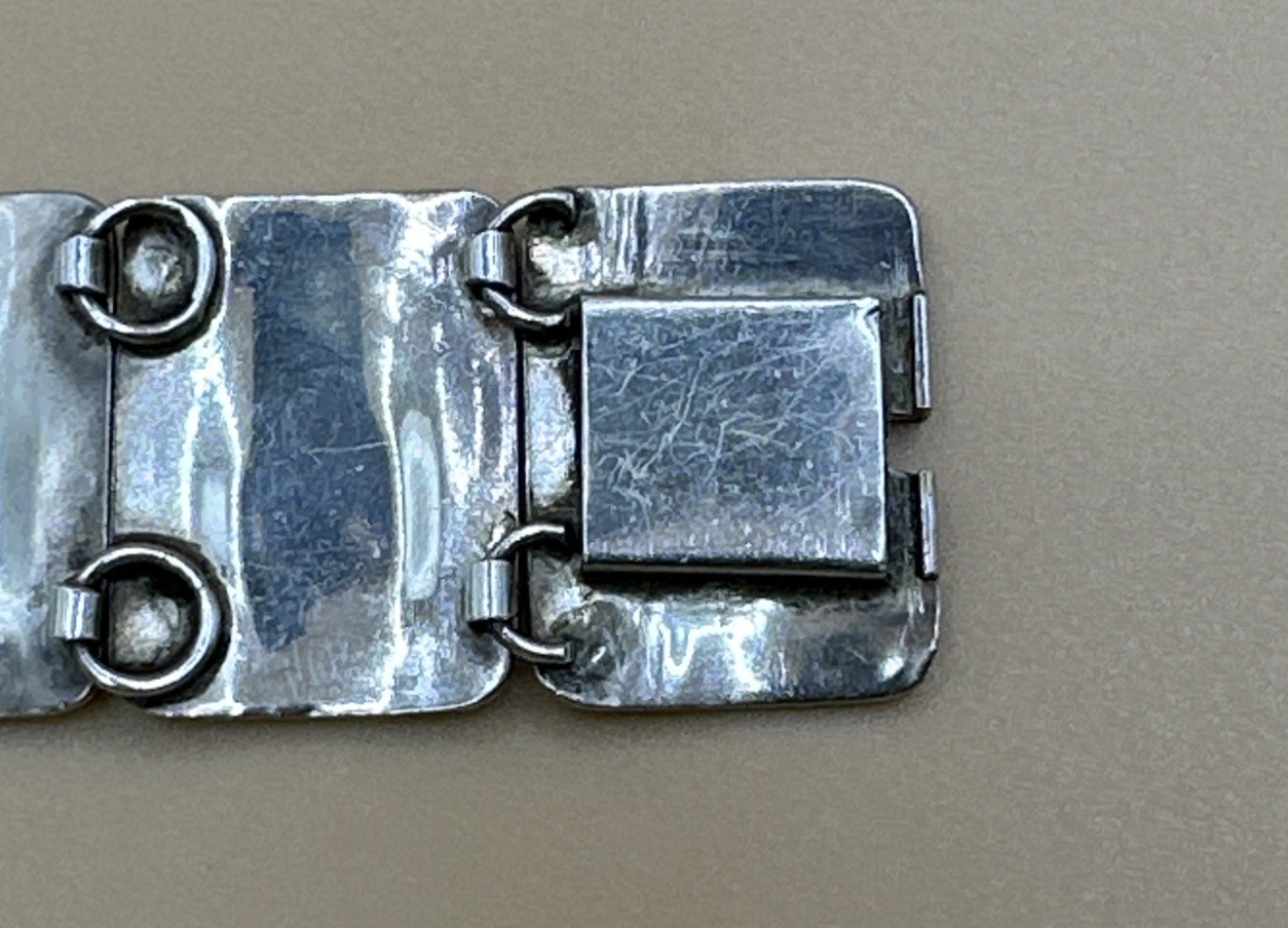 Vintage 925 Sterling Silver Blue Green Inlay Link Wide Bracelet /Size 6.5