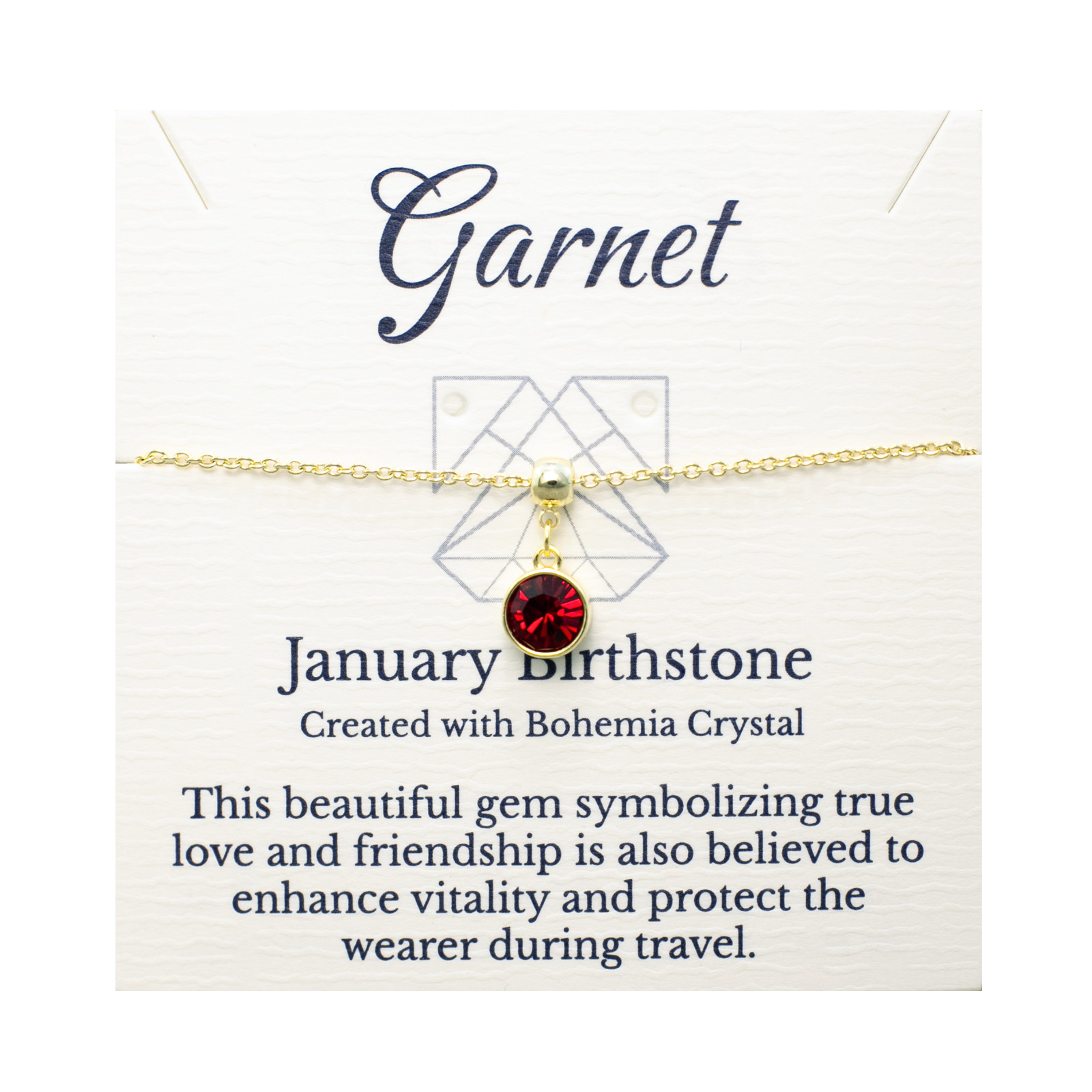 January Birthstone Bracelet, Dark Red Crystal, Adjustable Chain, Gold or Silver