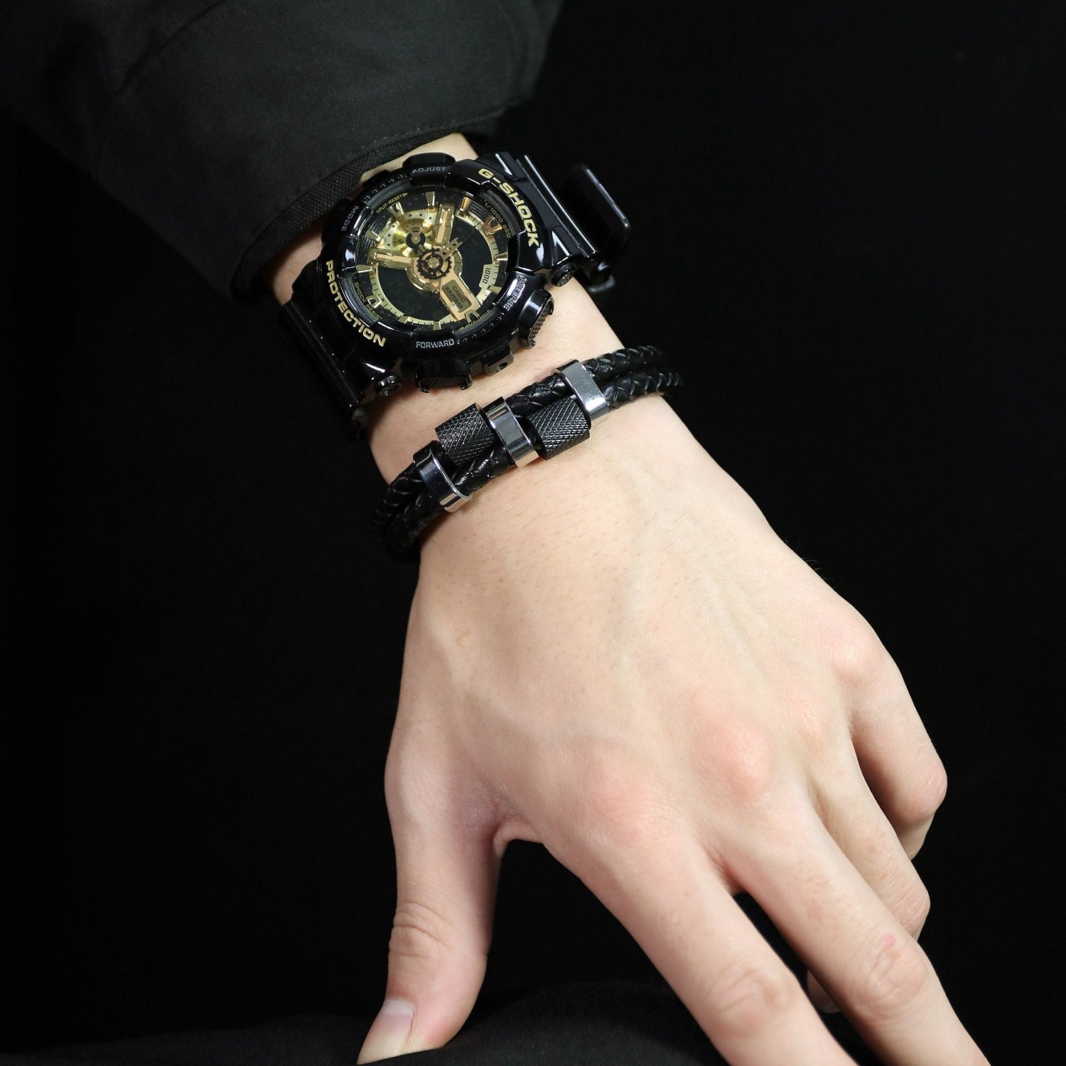 Men’s Stainless Steel Genuine Leather Bracelet Strength Fashion Bangle Wrap Gift