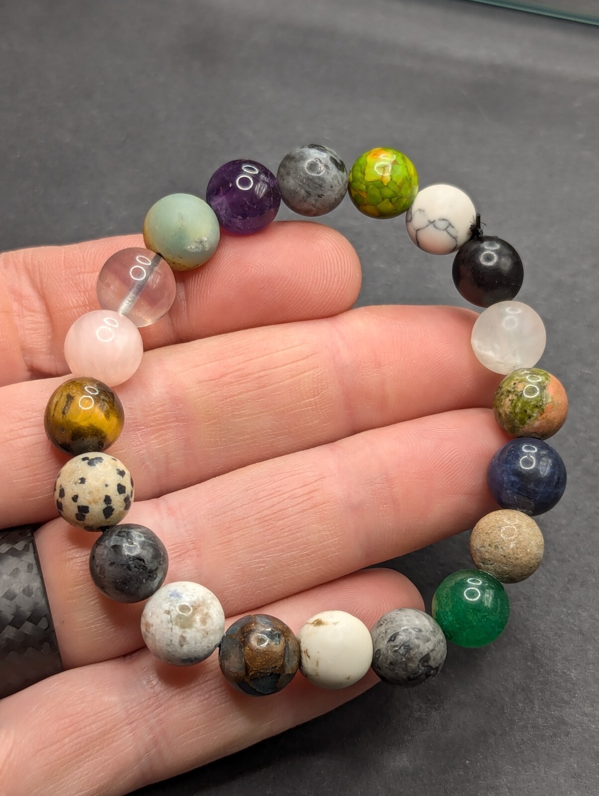 Women’s Stylish Mixed Gemstone 10mm Beaded Stretch Bracelet (17cm) S/M Wrist