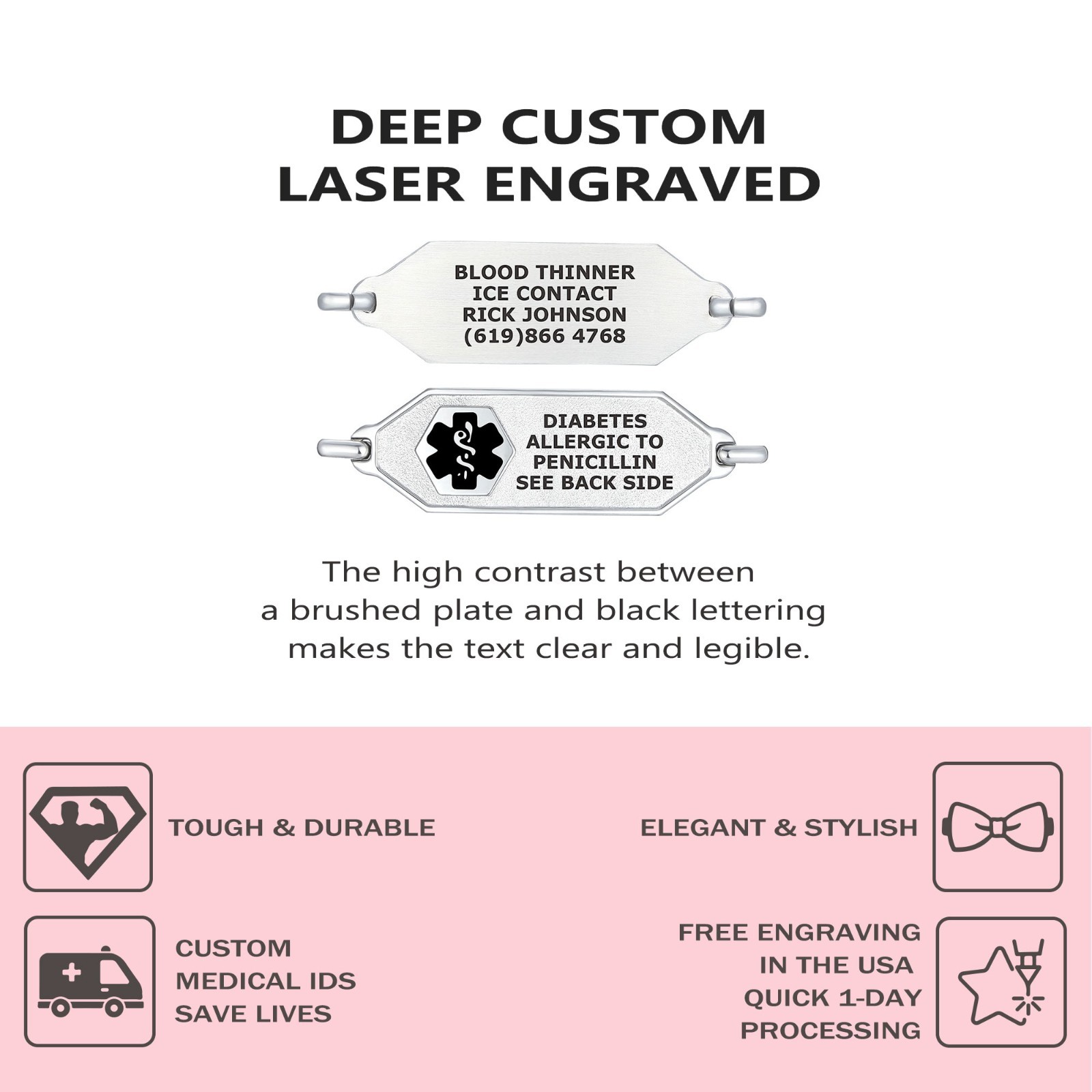 Divoti Custom Engraved Oval Classic Medical ID Tag