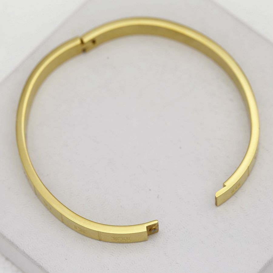 Women’s 6.5″ Stainless Steel Roman-Numeral CZ Bangle.Bracelet,Gold plated Box