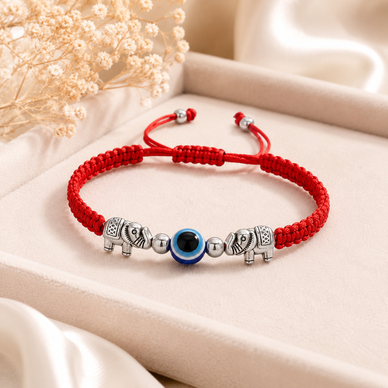 Adjustable Red String Bracelet Blue Evil Eye Elephant Charm Unisex Lucky Jewelry