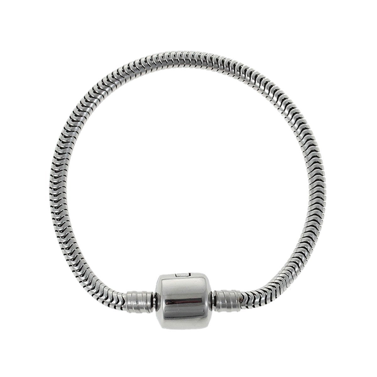 17cm(6 6/8″) Stainless Steel European Snake Chain Charm Bracelet Snap Clasp