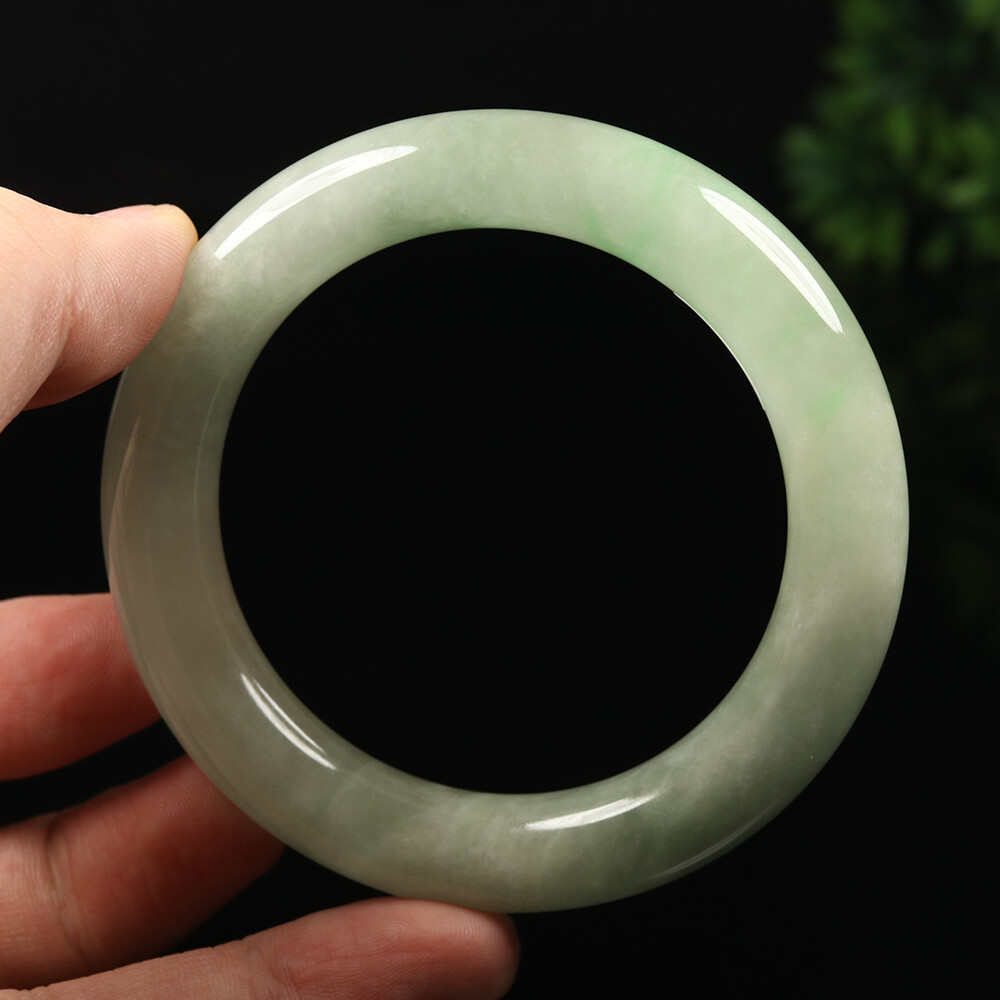 58mm White Green Jadeite Jade Bangle Bracelet Burma Jadeite Bangle A-13611