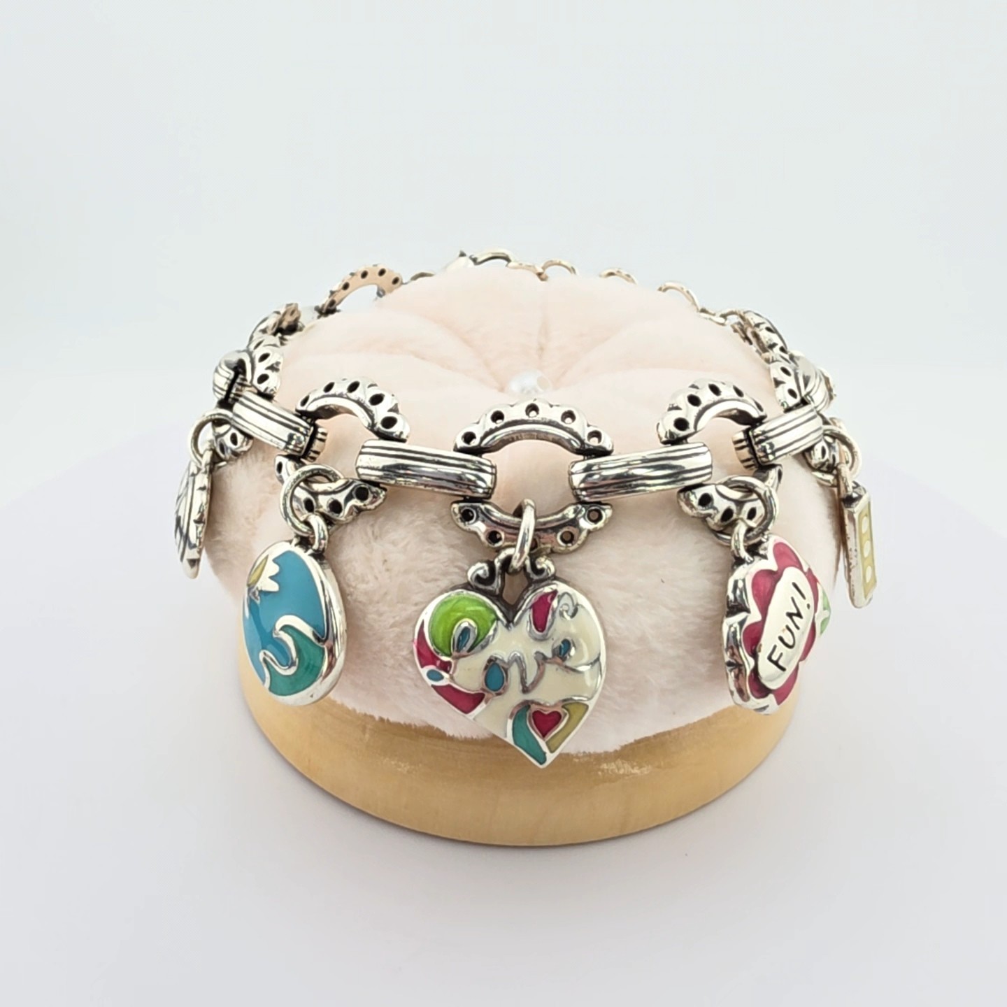 BRIGHTON ‘Havana’ Bracelet Chunky Charm Multi-Color Enamel Silver Plate 7.75″